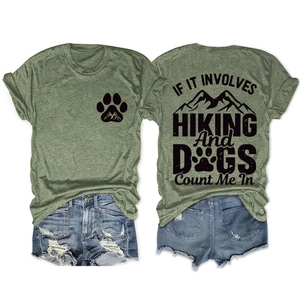 Hiking and dog lover short sleeve t-shirt with mountain print and denim shorts set