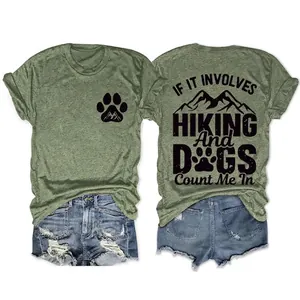 Womens Short Sleeve T-Shirt Cotton Blend Hiking Dogs Print Crew Neck Loose Outdoor Casual Tee