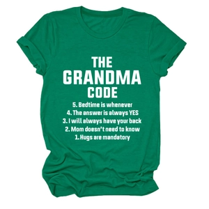 Close-up of white text print on emerald green cotton t-shirt with crew neck detail