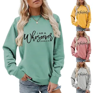 Women Long Sleeve Sweatshirt And Ripped Denim Shorts Set Cotton Blend Religious Letter Print Casual Two Piece Outfit
