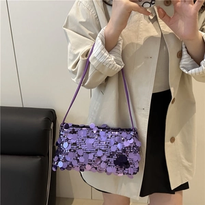 Borsa a tracolla alla moda con paillettes viola e design rettangolare elegante