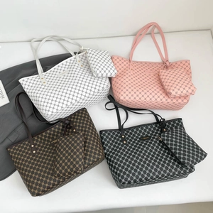 Minimalist geometric pattern tote bag set with matching pouch in four colors