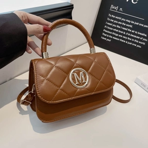 Bolso de Hombro Acolchado para Mujer Bolso de Mano de Cuero PU de Moda Con Logo M Dorado Bolso Cuadrado Pequeño Retro
