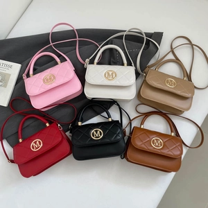 Quilted diamond lattice small square bags in six colors with gold M hardware