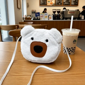 Cute Bear Shaped Plush Crossbody Bag Soft Faux Fur Cartoon Shoulder Handbag With Zipper For Women Girls