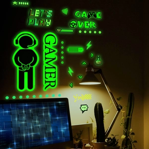 Luminous game controller wall stickers with neon green glow for gaming room decor