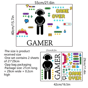 Luminous game controller wall stickers set with neon gamer icons and pixel art decals