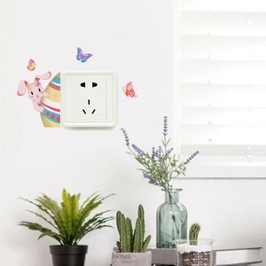 Cartoon Easter bunny and colorful butterflies wall decals for home switch socket decoration