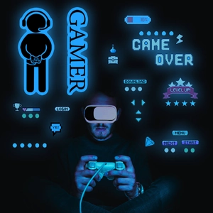 Luminous game controller wall stickers for bedroom with glowing gamer neon style