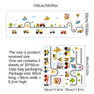 Cartoon construction vehicle wall stickers set for children rooms 150x50cm layout