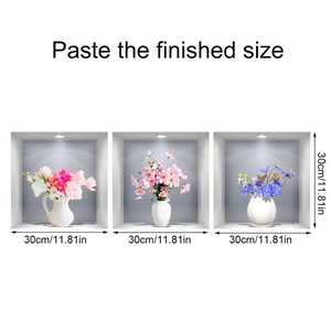 3D floral wall stickers set with 3D window effect and flower vases for room decor