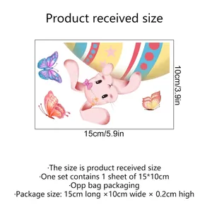 Easter bunny wall sticker sheet with colorful eggs and butterflies 15x10cm size guide