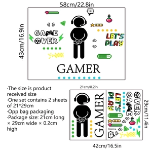 Luminous game controller wall stickers set with gamer pixel art for home decor