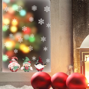 Weihnachtswichtel und Schneeflocken statische Fensteraufkleber für festliche Deko