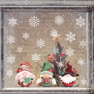 Weihnachtsfensteraufkleber mit Gnomen und Schneeflocken für festliche Glasdekoration