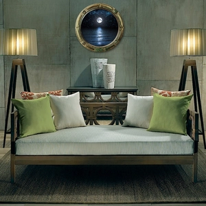 Detailed 3D round wall sticker showing ocean moonlight view through a metallic porthole