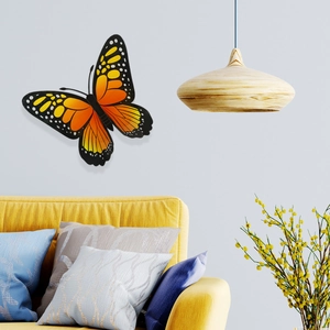 Sticker mural papillon monarque 3D grand format dégradé orange pour décor de salon
