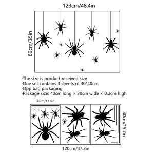 Lot de 3 stickers muraux araignées noires pour décoration d'Halloween du salon et chambre