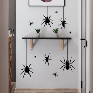 Autocollants Muraux Halloween Silhouettes Araignée Chauve-Souris Noires Décalcomanies PVC Amovibles Pour Décoration De Maison Salon Fête