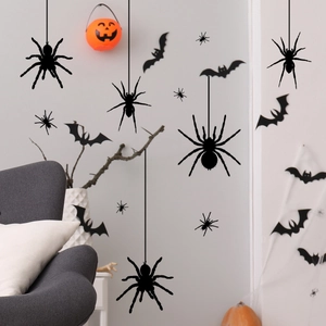 Stickers muraux Halloween araignées et chauves-souris noires pour décor de salon