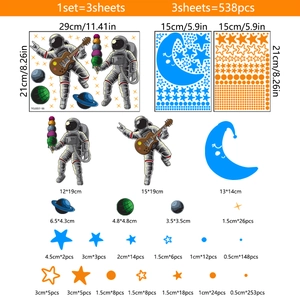 Glow in the dark astronaut space wall stickers set with moon stars for bedroom decor