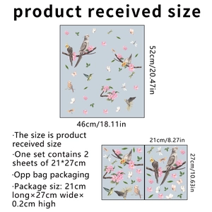 Double-sided static bird and blossom window clings set measuring 46x52cm in total