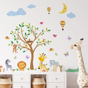 Autocollants Muraux Arbre Forêt Animaux Dessins Animés PVC Auto-Adhésifs Amovibles Pour Décoration Chambre Enfant Crèche
