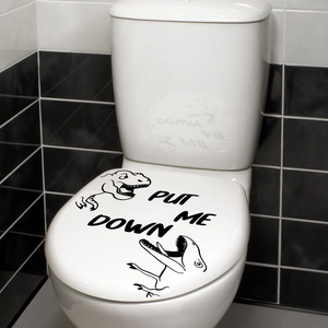Funny dinosaur bathroom sticker with PUT ME DOWN text for toilet lid decoration