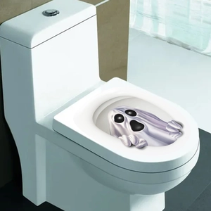 3D Halloween Geist Toilettenaufkleber mit einem gruseligen lila Geist für das Badezimmer