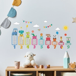 Wandtattoo Kleinkinder Einmaleins-Tabelle mit Comic-Tieren für das Kinderzimmer Dekor