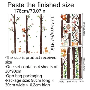 Forest cartoon animal wall stickers for kids room 178x172cm self-adhesive PVC decals
