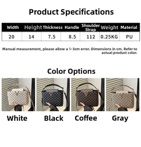 Size chart for chic PU leather bucket bag showing dimensions and crossbody strap length