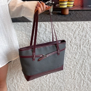 Sac Fourre-tout Femme Texture Tissée Grande Capacité Bordure en PU Sac à Épaule Mode Boucle de Ceinture Sac Décontracté