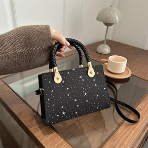 Star Pattern PU Leather Crossbody Bag Fashion Woven Handle Shoulder Handbag Small Square Purse Women