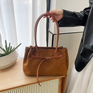 Minimalist Frosted PU Suede Texture Large Tote Bag For Women Retro Belt Buckle Decor Shoulder Bag Casual Commuter Handbag