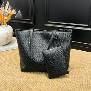 Ensemble sac cabas et pochette en tissage noir minimaliste pour femmes à grande capacité de rangement