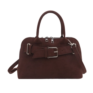 Retro brown suede shell bag with handle and adjustable strap for women in 2025
