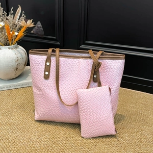 Grand Sac Cabas Tissé pour Femmes Minimaliste en Cuir PU Sac à Épaule Avec Pochette Intérieure Sac à Main de Mode Quotidien