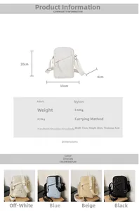 Detailed size specifications and color options for the star pattern nylon crossbody bag