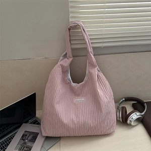 Pleated Corduroy Tote Bag Large Capacity Shoulder Handbag With Magnetic Buckle Minimalist Street Style Casual For Women