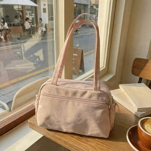 Fashion Women Nylon Shoulder Bag Minimalist Large Capacity Zipper Tote Handbag With Front Pocket Casual Versatile Daily Bag