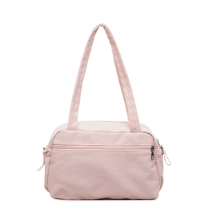 Pink canvas shoulder bag for women with large capacity and minimalist commuter style