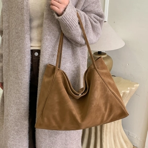 Vintage brown suede large tote bag for women with minimalist shoulder strap design