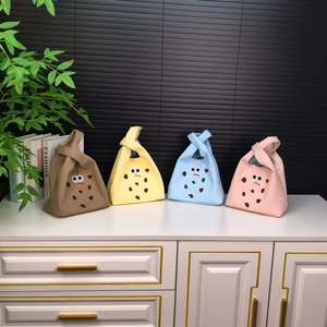 Fashionable knitted knot tote bags with cartoon eye embroidery in four colors