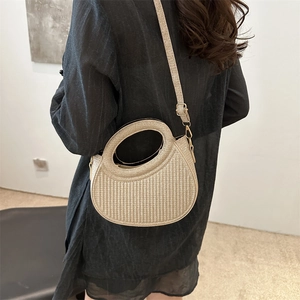 Sac à Main Demi-Lune Femme Mode Paillettes Plissé Sac Bandoulière Poignée Ronde Sac à Épaule Fête Sac en PU Étincelant
