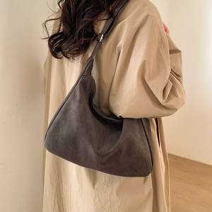 Minimalist large brown hobo shoulder bag with adjustable strap for casual work wear