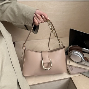 Sac à Bandoulière Rétro en Cuir PU pour Femmes Chaîne en Or Vintage Boucle en Métal Sac Porté Épaule Élégant Sac à Main de Mode