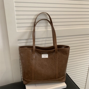 Fashion Women's PU Leather Tote Bag Large Capacity Cat Embossed Shoulder Handbag With Plaid Bow For Daily Commute Work