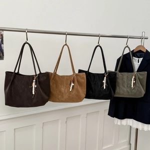 Stylish large capacity tote bags in coffee, yellow, black and olive green with tassel