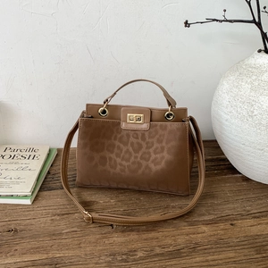 Leopard Print Crossbody Bag Women PU Leather Handbag With Top Handle Vintage Square Satchel Adjustable Strap